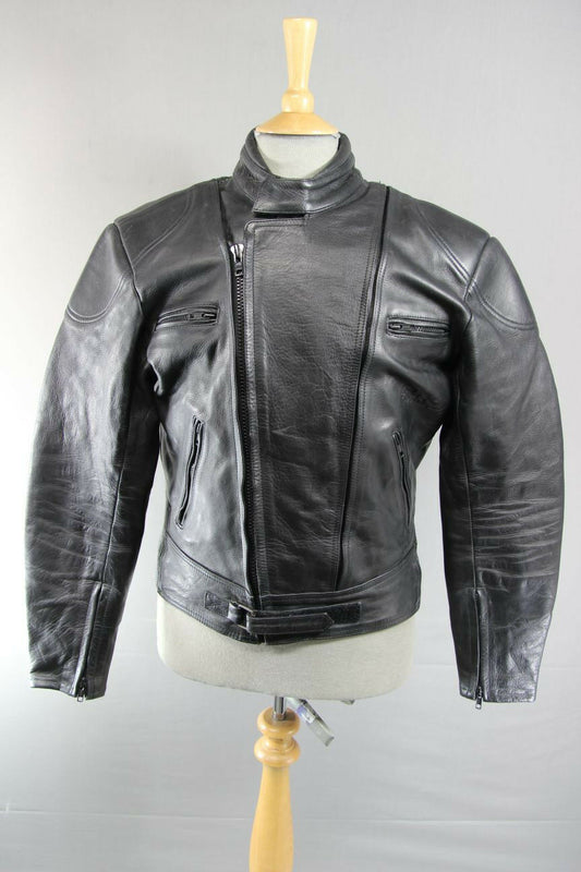 CLASSIC PRO LINE BLACK LEATHER BIKER JACKET 40 INCH