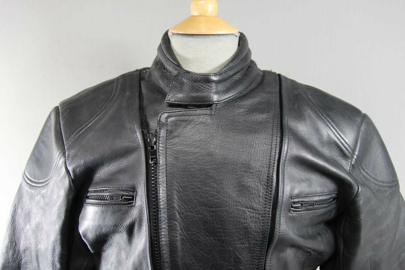 CLASSIC PRO LINE BLACK LEATHER BIKER JACKET 40 INCH