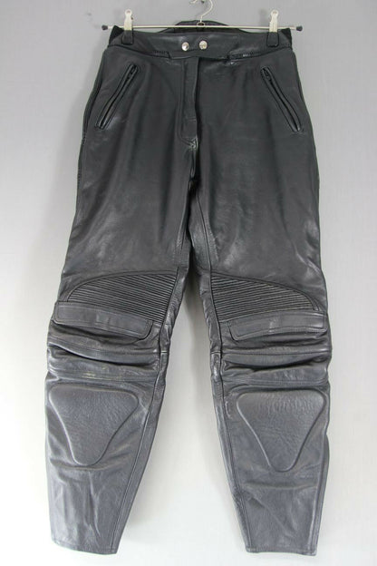 RIDER BLACK LEATHER BIKER TROUSERS SIZE 12: WAIST 28 INCHES/INSIDE LEG 28 INCHES