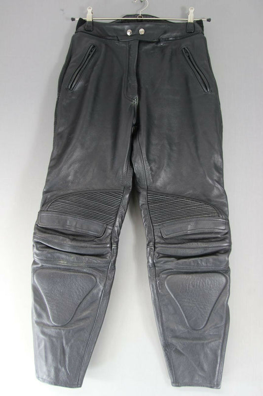 RIDER BLACK LEATHER BIKER TROUSERS SIZE 12: WAIST 28 INCHES/INSIDE LEG 28 INCHES