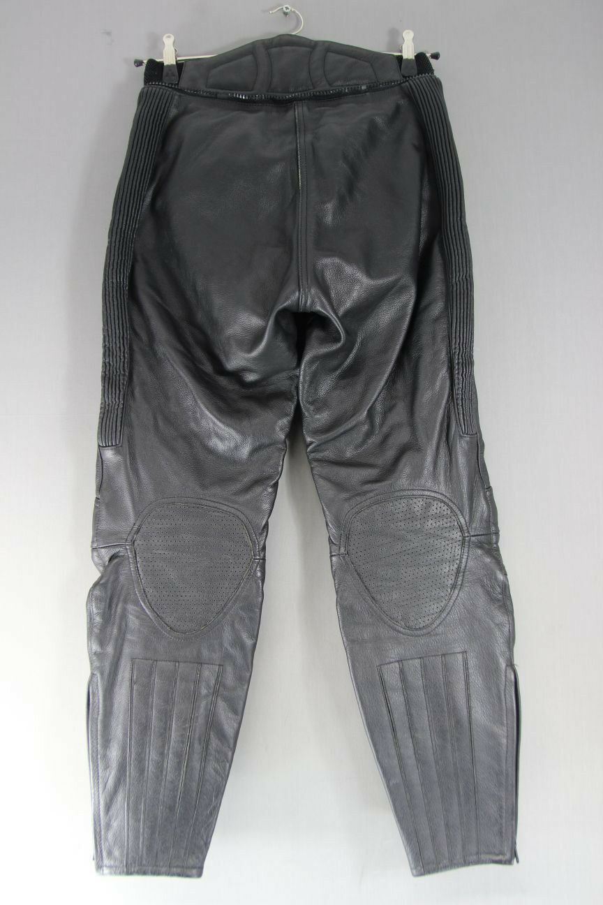 RIDER BLACK LEATHER BIKER TROUSERS SIZE 12: WAIST 28 INCHES/INSIDE LEG 28 INCHES