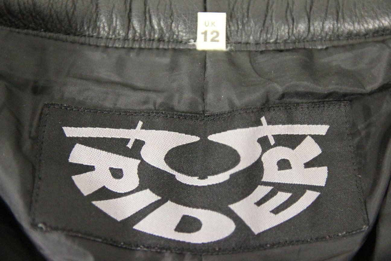 RIDER BLACK LEATHER BIKER TROUSERS SIZE 12: WAIST 28 INCHES/INSIDE LEG 28 INCHES