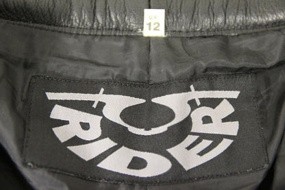 RIDER BLACK LEATHER BIKER TROUSERS SIZE 12: WAIST 28 INCHES/INSIDE LEG 28 INCHES