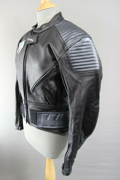 AMAZING LOOKWELL LASER BLACK & SILVER LEATHER BIKER JACKET SIZE 16
