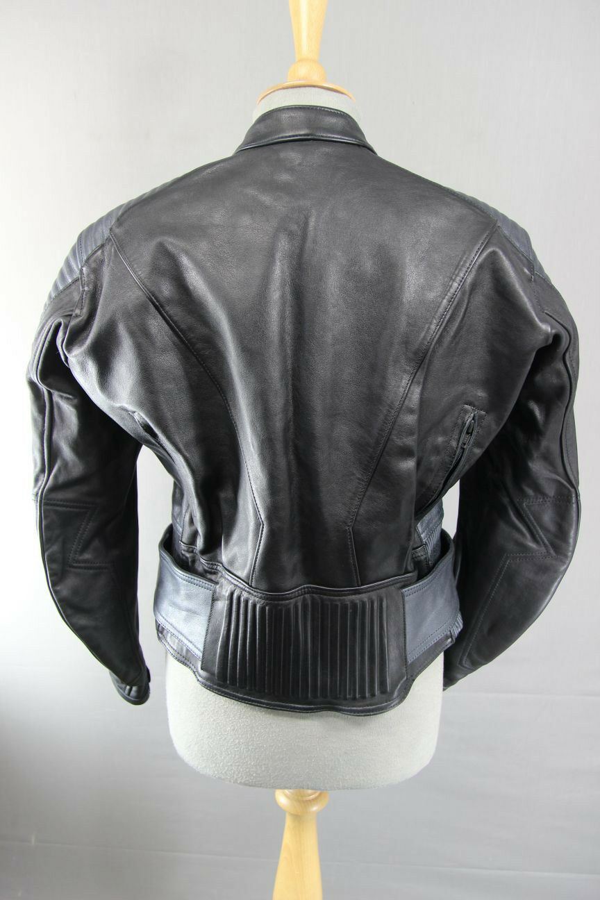 AMAZING LOOKWELL LASER BLACK & SILVER LEATHER BIKER JACKET SIZE 16