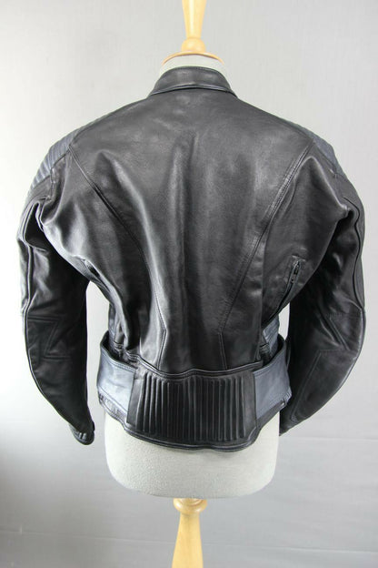 AMAZING LOOKWELL LASER BLACK & SILVER LEATHER BIKER JACKET SIZE 16