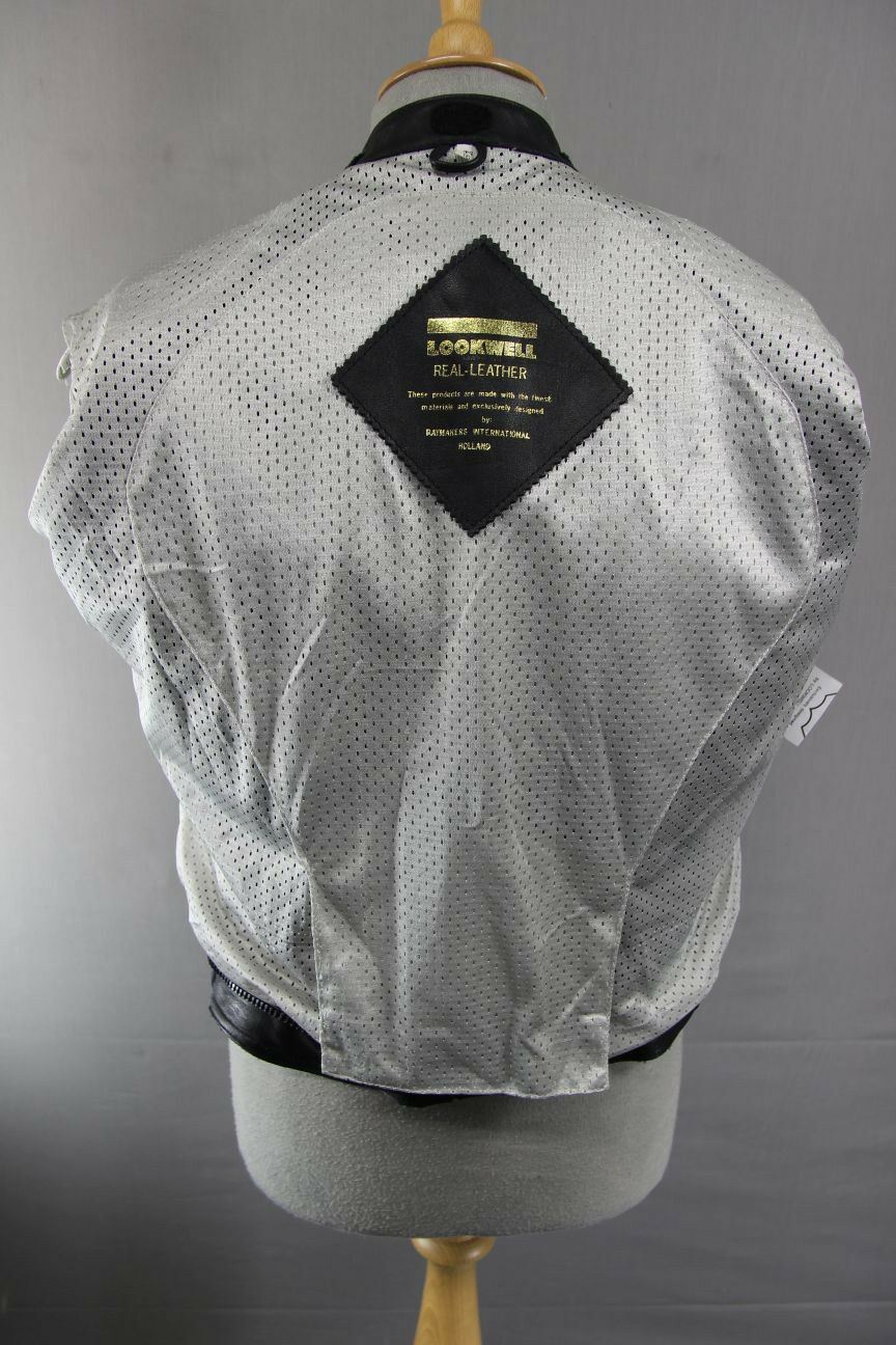AMAZING LOOKWELL LASER BLACK & SILVER LEATHER BIKER JACKET SIZE 16