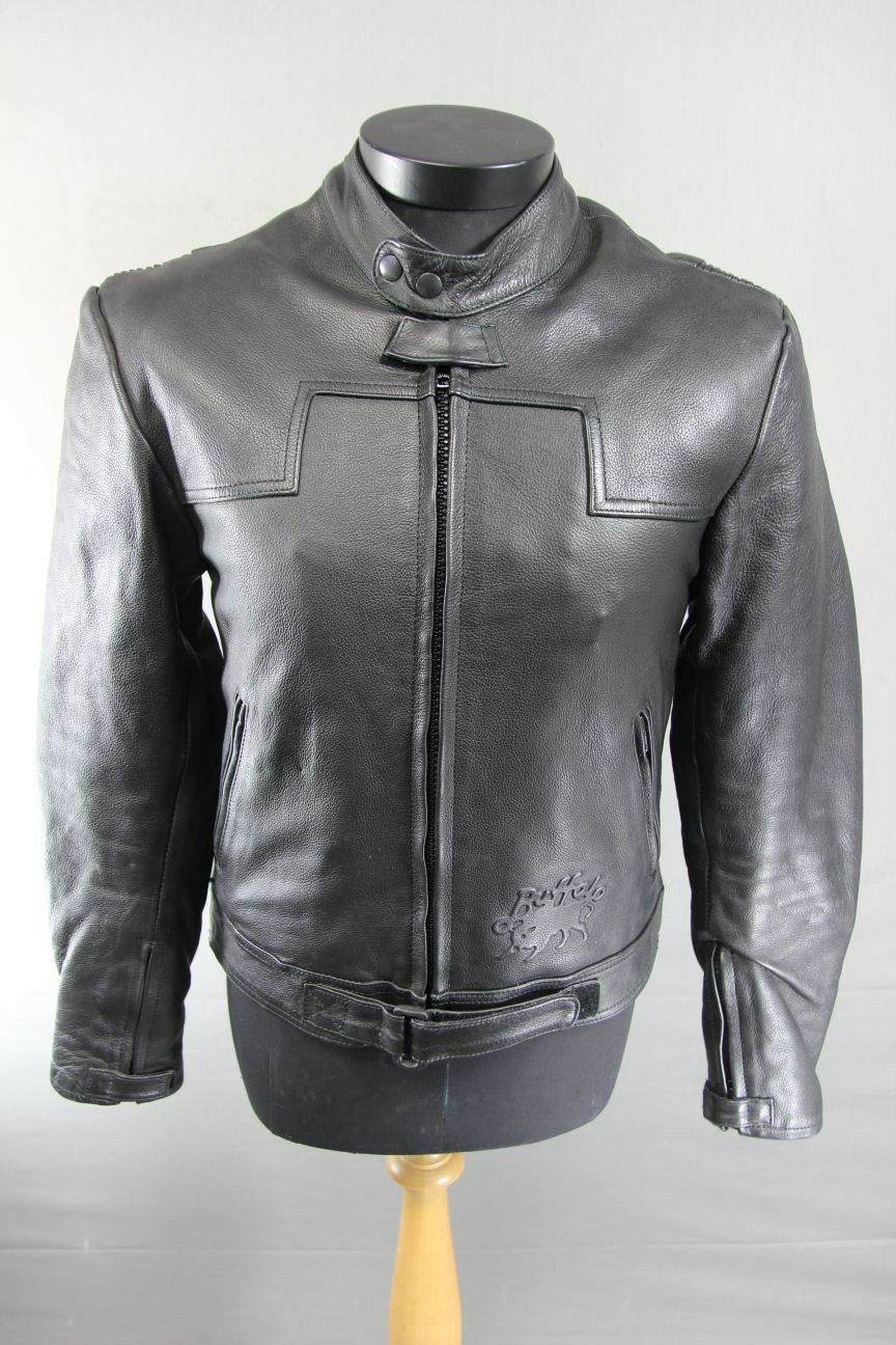 CLASSIC BUFFALO BLACK LEATHER BIKER JACKET 36 INCH