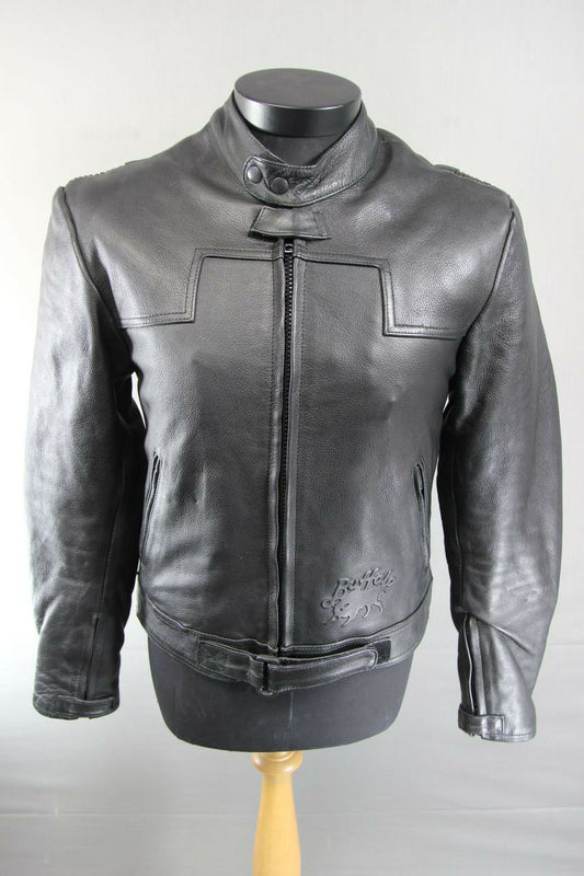 CLASSIC BUFFALO BLACK LEATHER BIKER JACKET 36 INCH