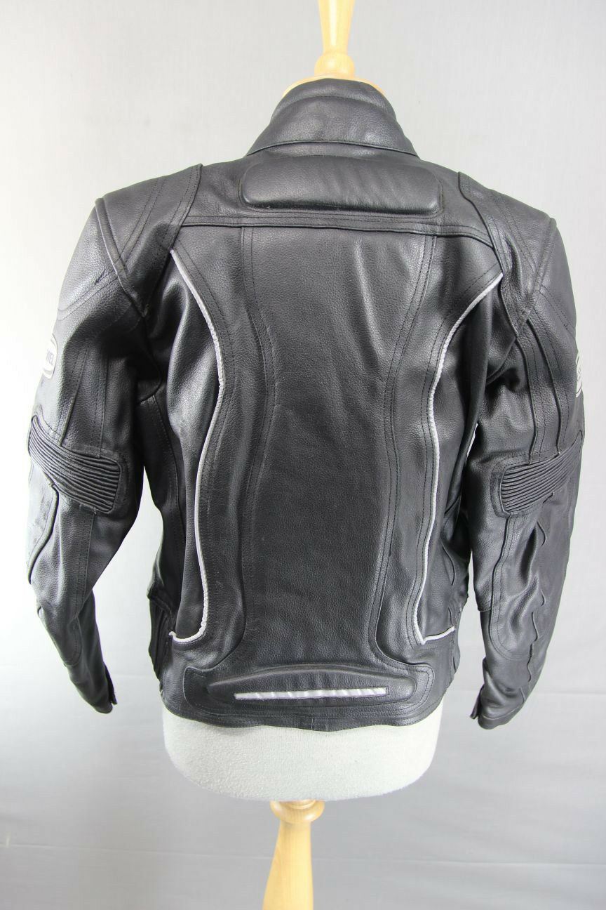 RACEWELL BLACK LEATHER BIKER JACKET WITH REMOVABLE BACK PROTECTOR: SIZE 14