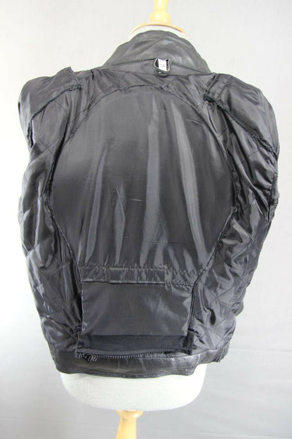 RACEWELL BLACK LEATHER BIKER JACKET WITH REMOVABLE BACK PROTECTOR: SIZE 14