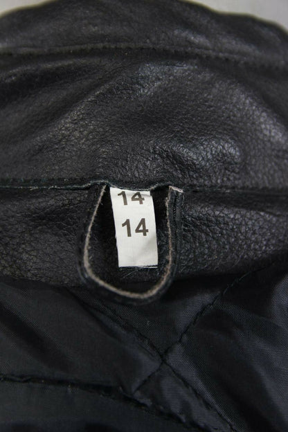 RACEWELL BLACK LEATHER BIKER JACKET WITH REMOVABLE BACK PROTECTOR: SIZE 14