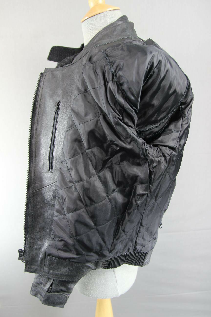 RACEWELL BLACK LEATHER BIKER JACKET WITH REMOVABLE BACK PROTECTOR: SIZE 14
