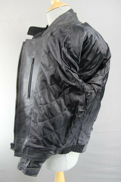 RACEWELL BLACK LEATHER BIKER JACKET WITH REMOVABLE BACK PROTECTOR: SIZE 14