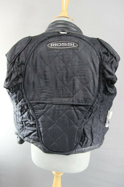 RIOSSI BLACK LEATHER BIKER JACKET WITH REMOVABLE BACK & ELBOW PROTECTORS SIZE 12