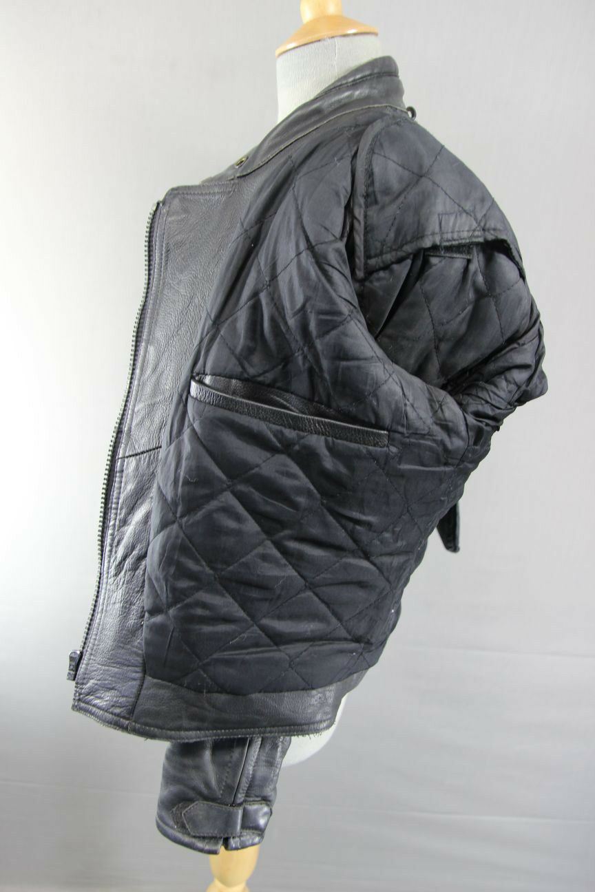 RIOSSI BLACK LEATHER BIKER JACKET WITH REMOVABLE BACK & ELBOW PROTECTORS SIZE 12