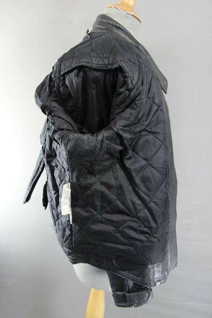 RIOSSI BLACK LEATHER BIKER JACKET WITH REMOVABLE BACK & ELBOW PROTECTORS SIZE 12