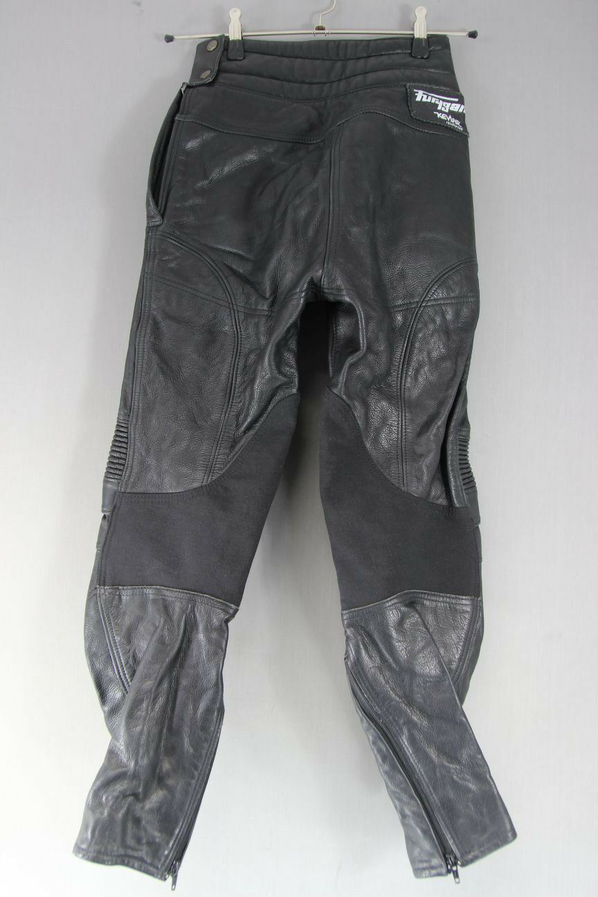 FURYGAN LEATHER BIKER TROUSERS + CE KNEE PROTECTORS WAIST 26 IN/INSIDE LEG 27 IN