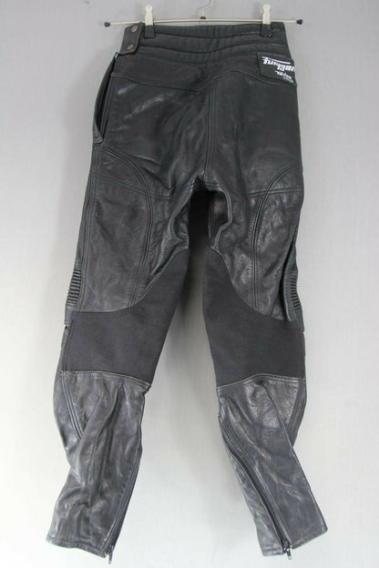 FURYGAN LEATHER BIKER TROUSERS + CE KNEE PROTECTORS WAIST 26 IN/INSIDE LEG 27 IN
