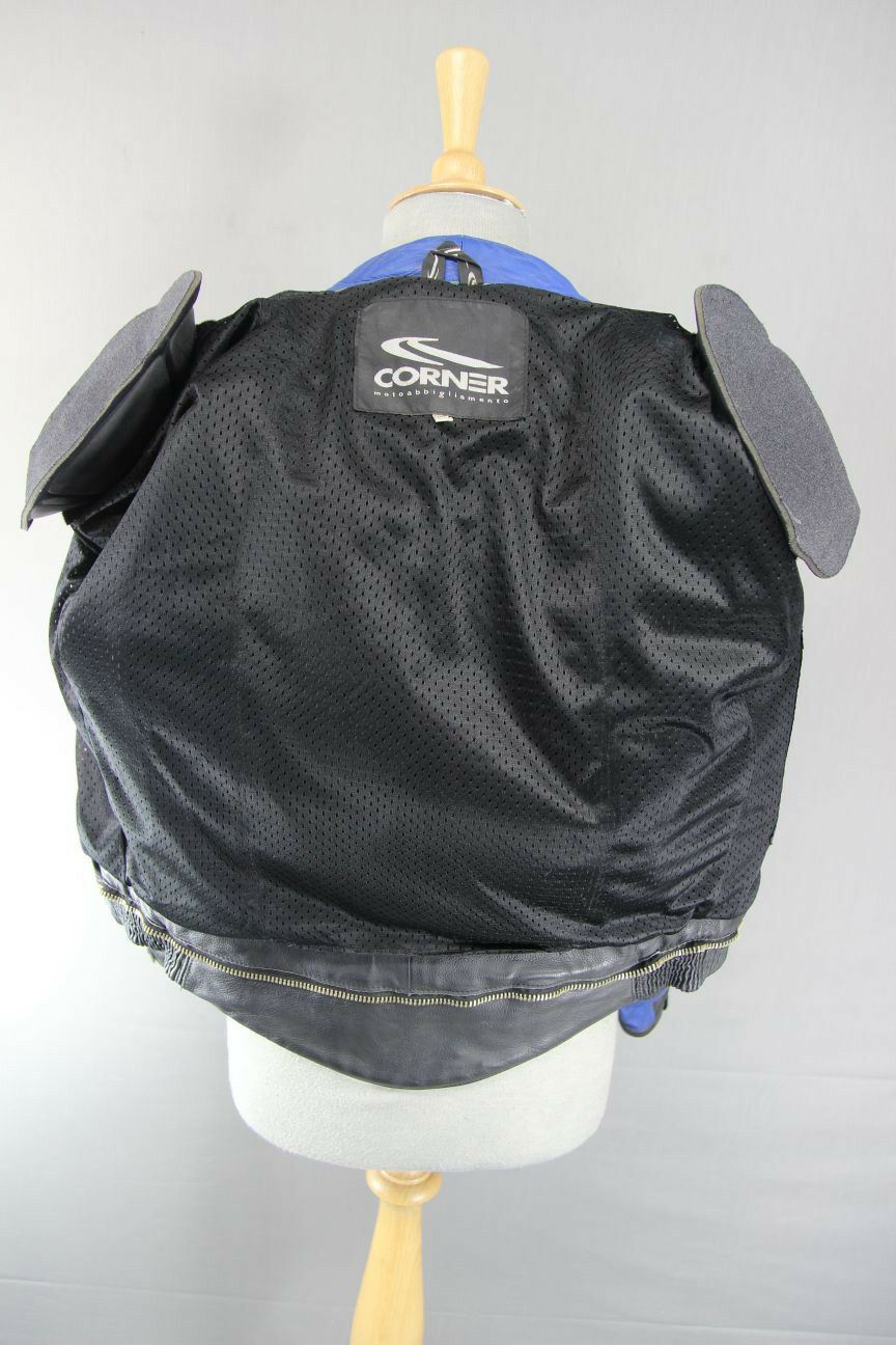 CORNER BLACK, BLUE & WHITE LEATHER BIKER JACKET WITH REMOVABLE CE ARMOUR 40 INCH