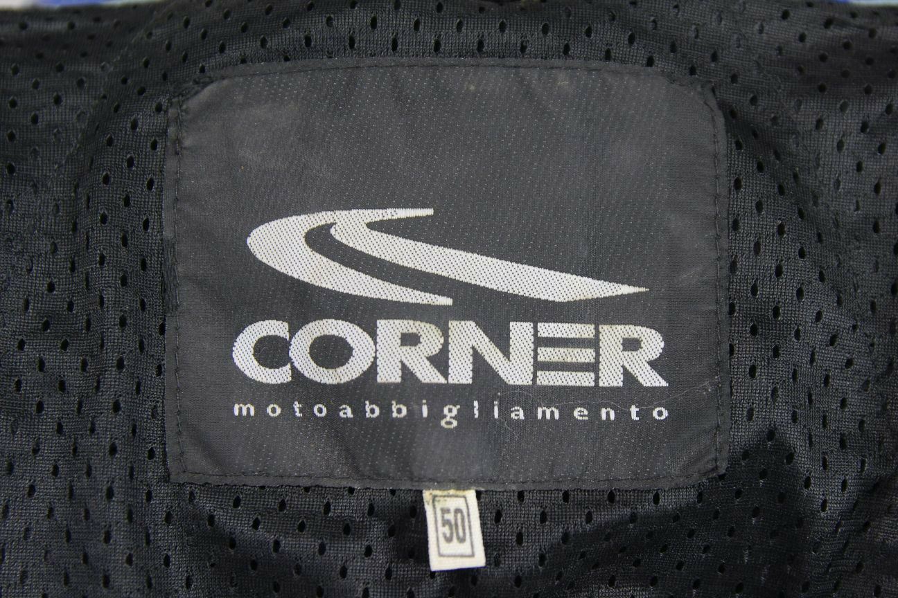 CORNER BLACK, BLUE & WHITE LEATHER BIKER JACKET WITH REMOVABLE CE ARMOUR 40 INCH
