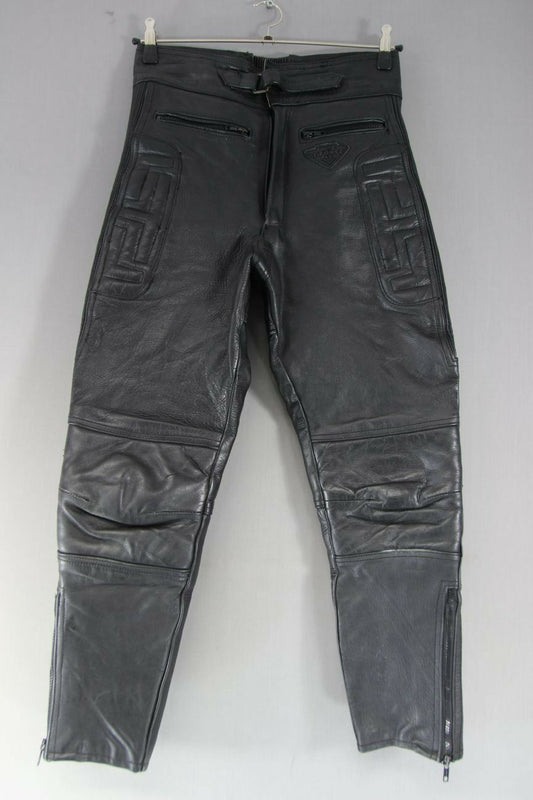 AKITO T FORCE PLUS BLACK LEATHER BIKER TROUSERS-WAIST 30 INCH/INSIDE LEG 27 INCH