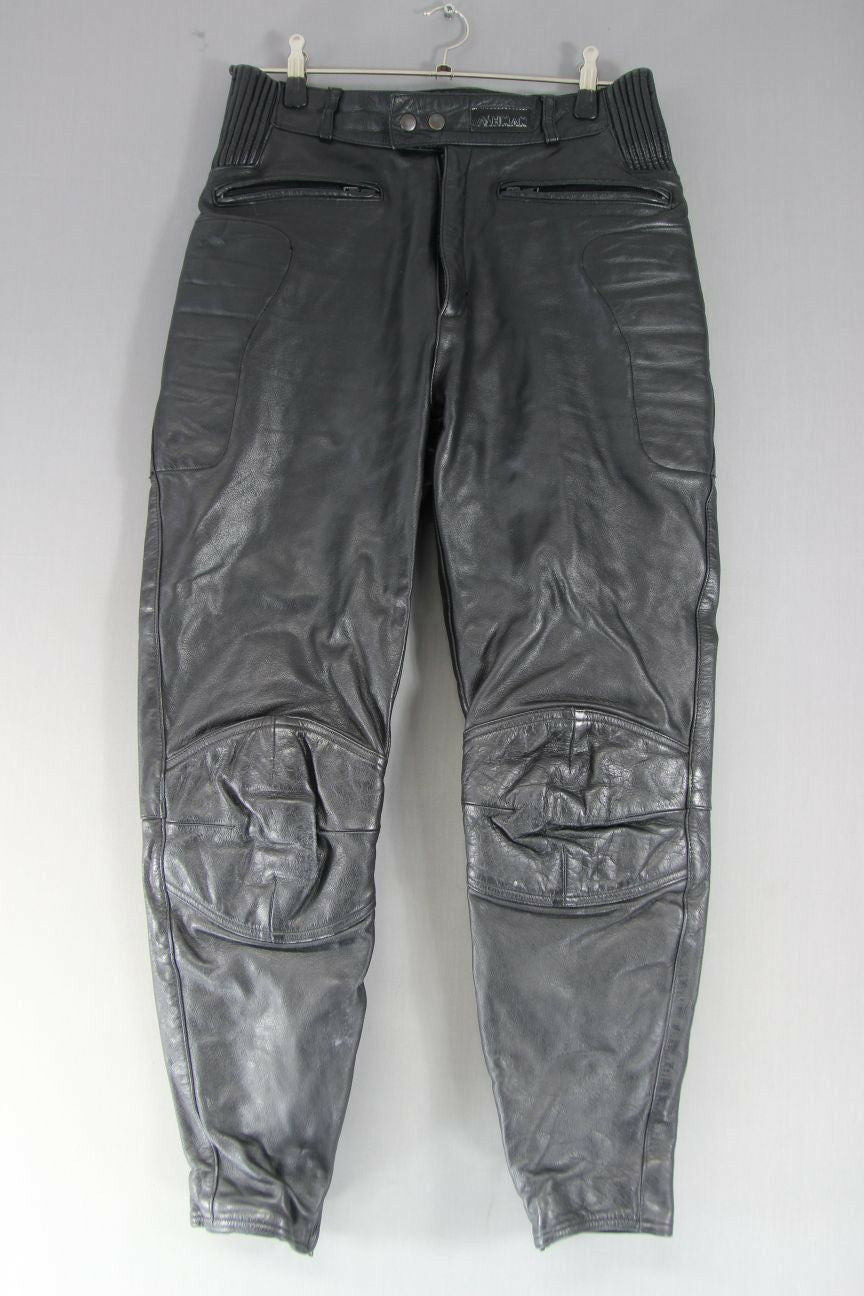ASHMAN CLASSIC BLACK LEATHER BIKER TROUSERS - WAIST 30 INCH/INSIDE LEG 29 INCH