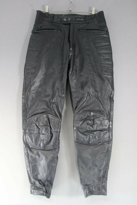 ASHMAN CLASSIC BLACK LEATHER BIKER TROUSERS - WAIST 30 INCH/INSIDE LEG 29 INCH