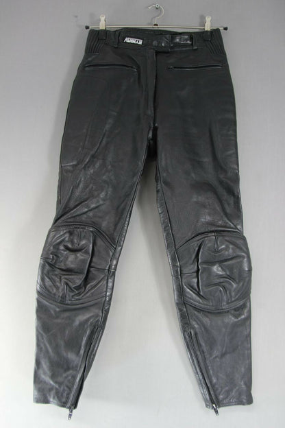 ASHMAN BLACK COWHIDE LEATHER BIKER TROUSERS SIZE 12:WAIST 28 IN/INSIDE LEG 29 IN
