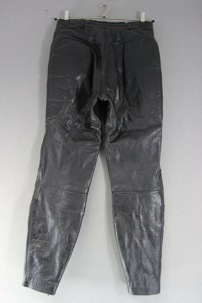 ASHMAN BLACK COWHIDE LEATHER BIKER TROUSERS SIZE 12:WAIST 28 IN/INSIDE LEG 29 IN