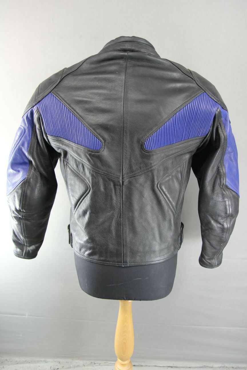 BLACK & BLUE RACING/SPORTS LEATHER BIKER JACKET WITH REMOVABLE ARMOUR 38 INCH