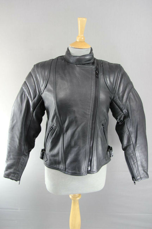 BRITISH MADE BIKER'S PARADISE BLACK COWHIDE LEATHER CE BIKER JACKET SIZE 14