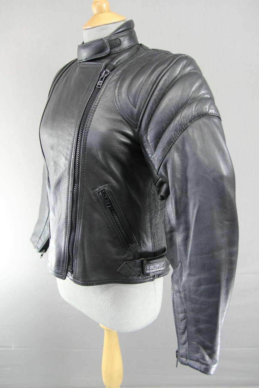 BRITISH MADE BIKER'S PARADISE BLACK COWHIDE LEATHER CE BIKER JACKET SIZE 14