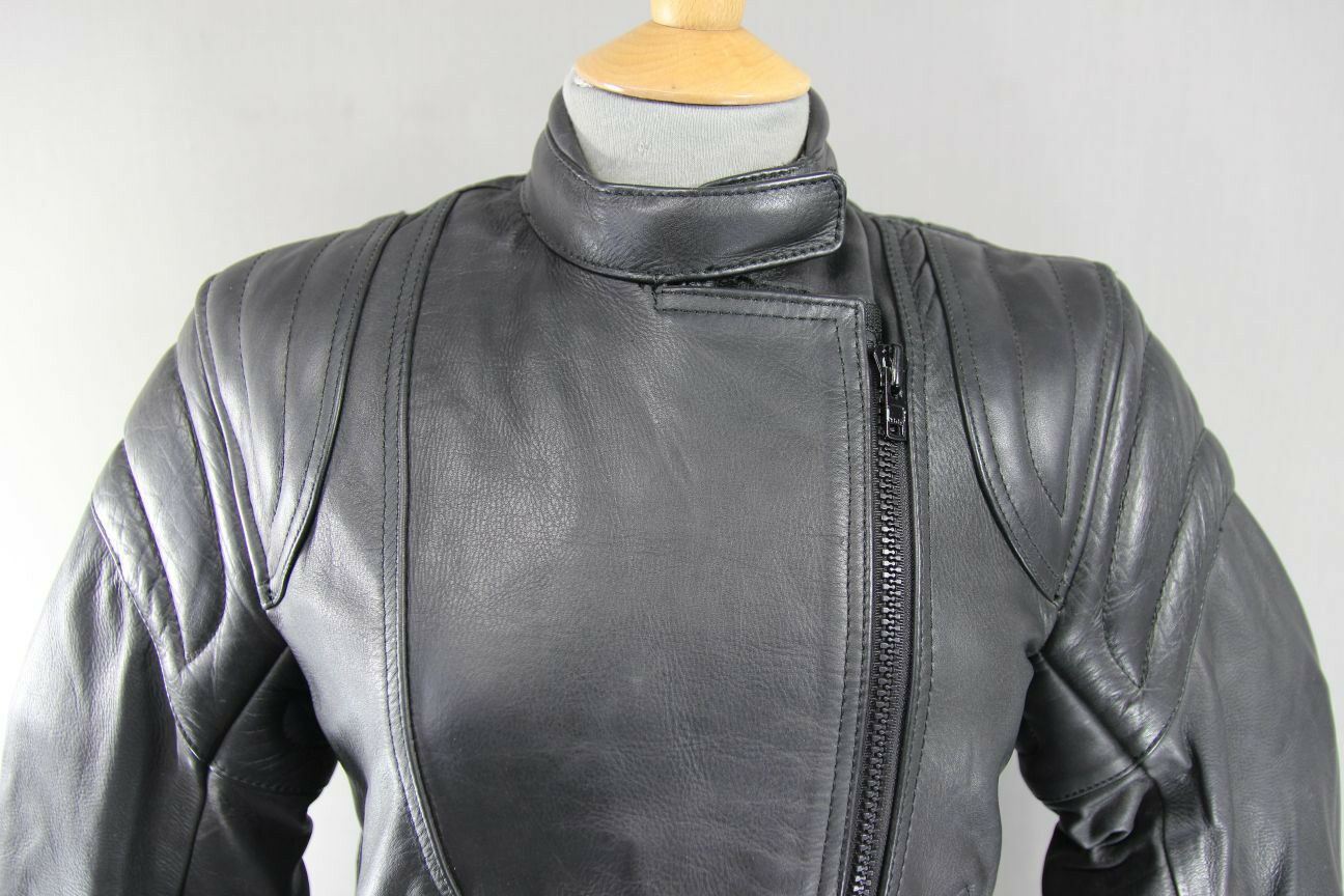 BRITISH MADE BIKER'S PARADISE BLACK COWHIDE LEATHER CE BIKER JACKET SIZE 14