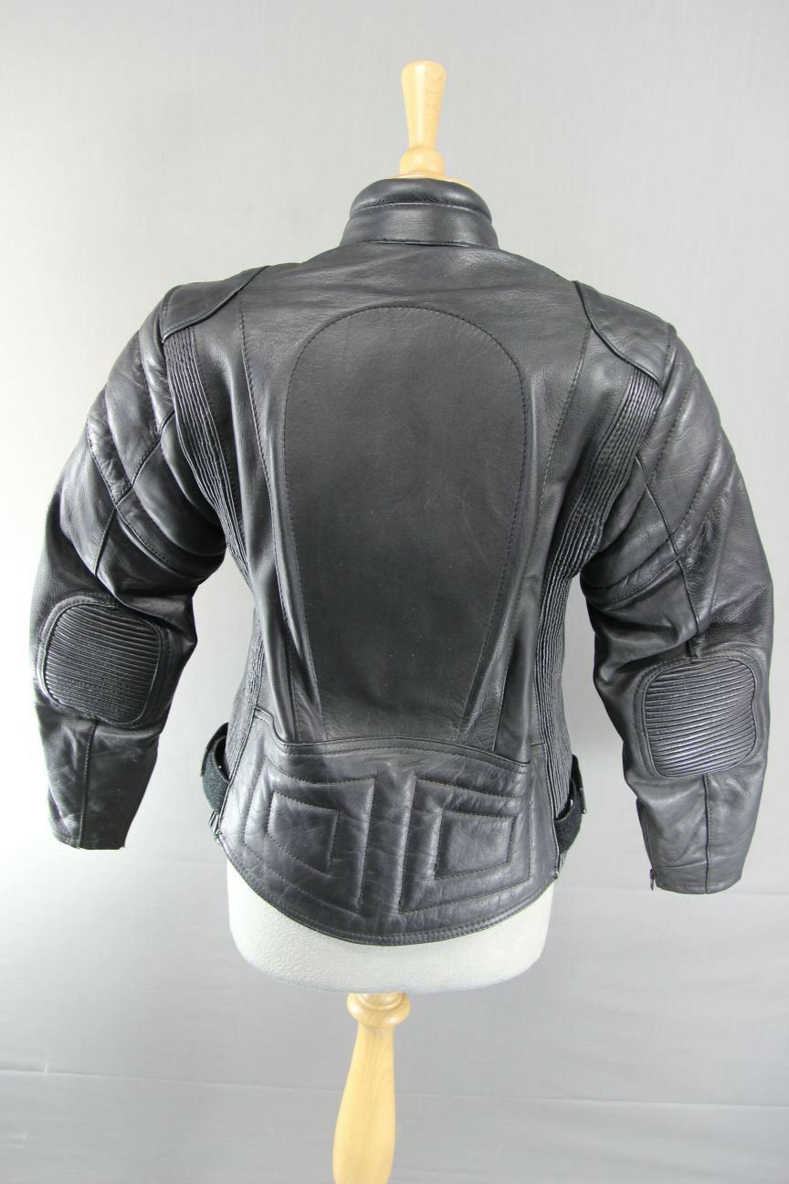 BRITISH MADE BIKER'S PARADISE BLACK COWHIDE LEATHER CE BIKER JACKET SIZE 14