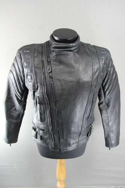 CLASSIC 'CHARLIE' BLACK LEATHER BIKER JACKET 36 INCHES/EXTRA SMALL