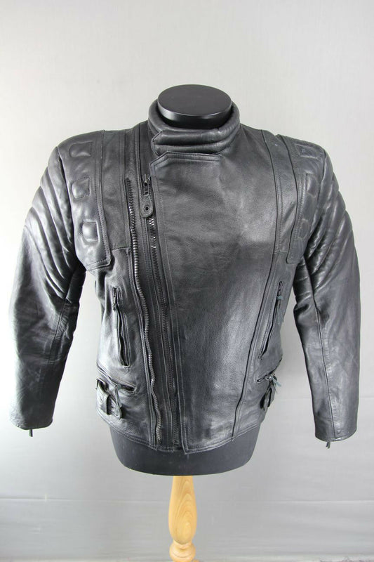 CLASSIC 'CHARLIE' BLACK LEATHER BIKER JACKET 36 INCHES/EXTRA SMALL