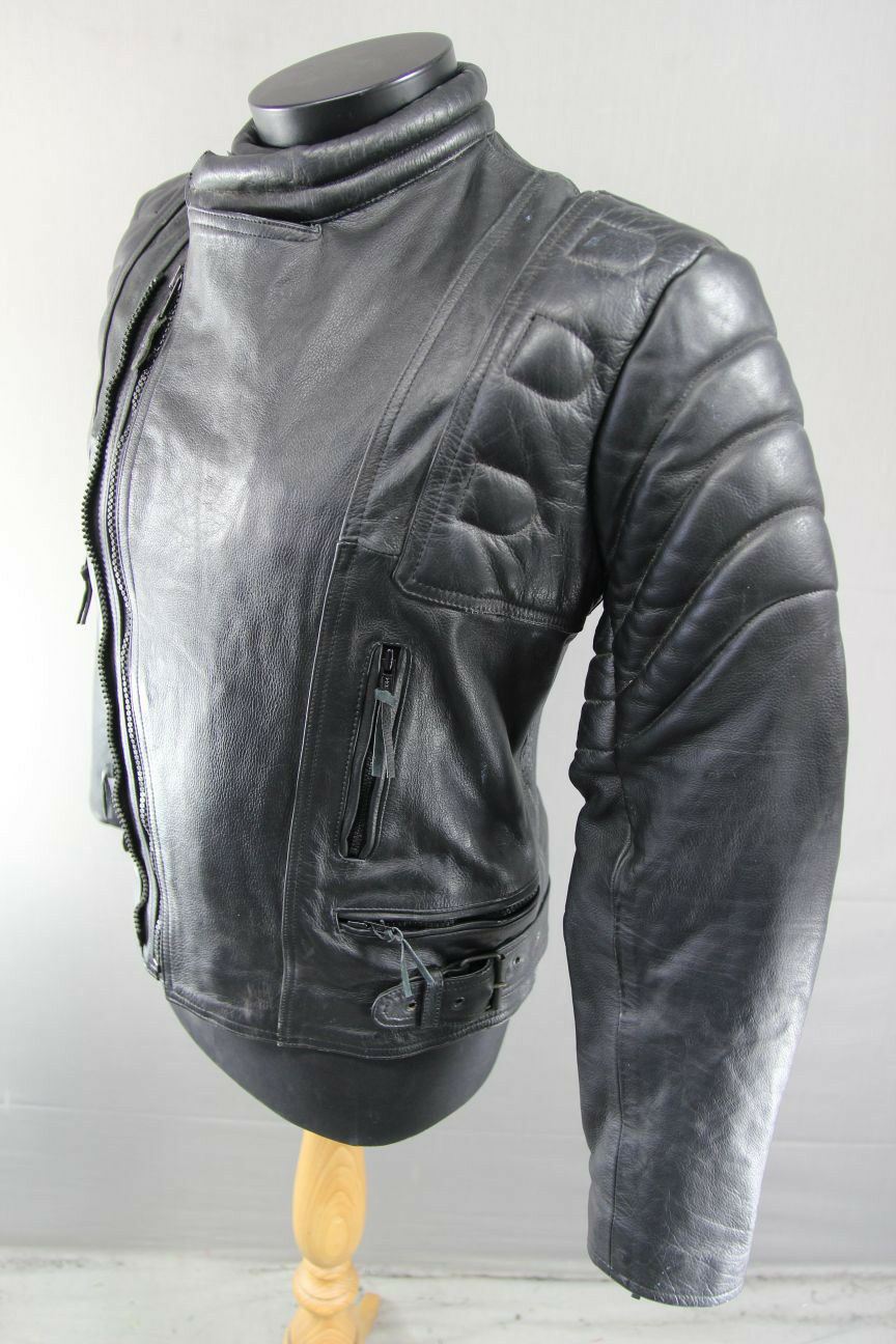 CLASSIC 'CHARLIE' BLACK LEATHER BIKER JACKET 36 INCHES/EXTRA SMALL