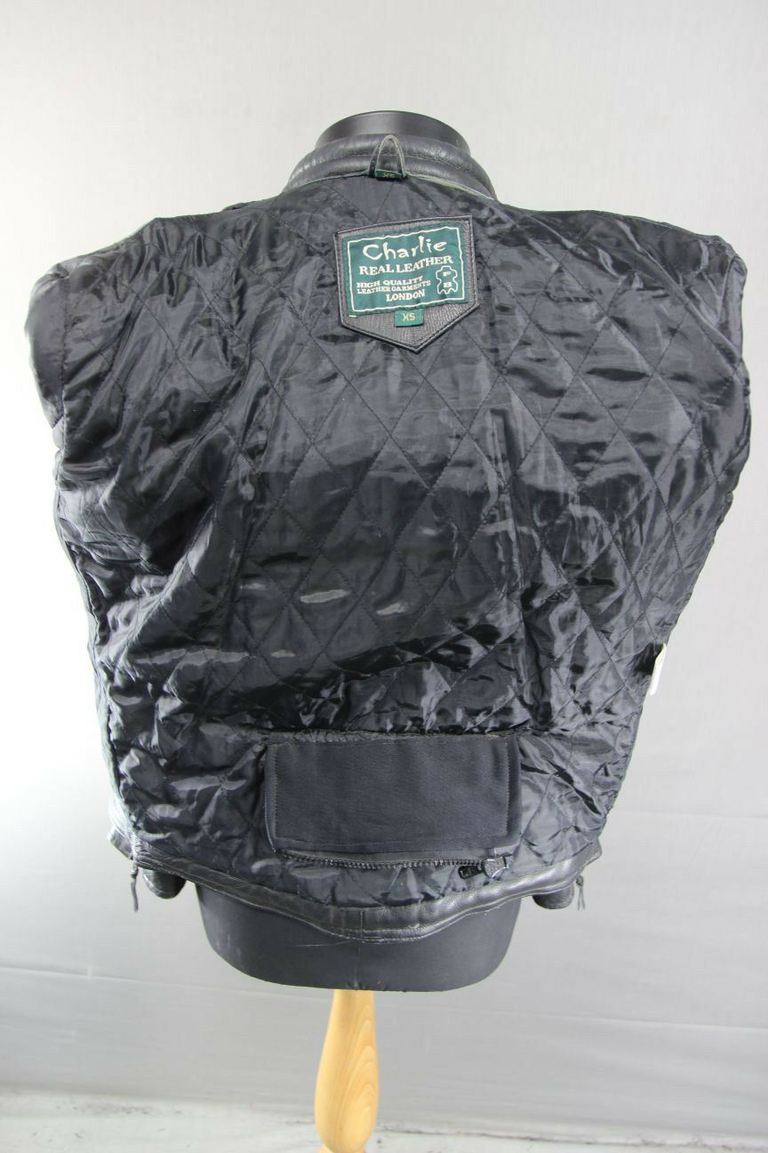 CLASSIC 'CHARLIE' BLACK LEATHER BIKER JACKET 36 INCHES/EXTRA SMALL