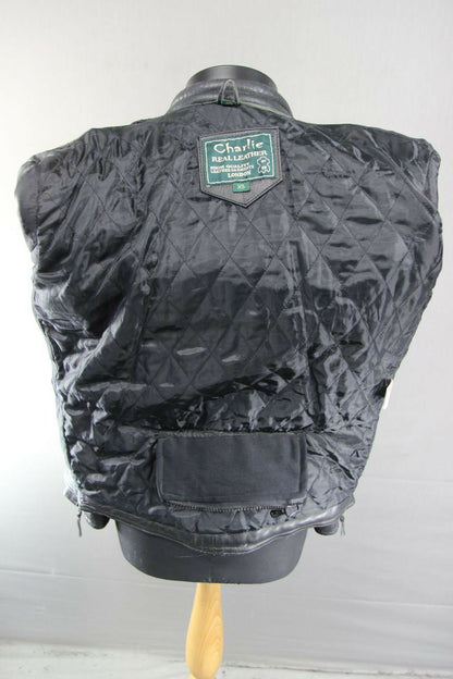 CLASSIC 'CHARLIE' BLACK LEATHER BIKER JACKET 36 INCHES/EXTRA SMALL