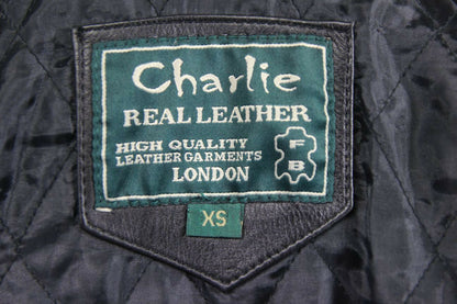 CLASSIC 'CHARLIE' BLACK LEATHER BIKER JACKET 36 INCHES/EXTRA SMALL