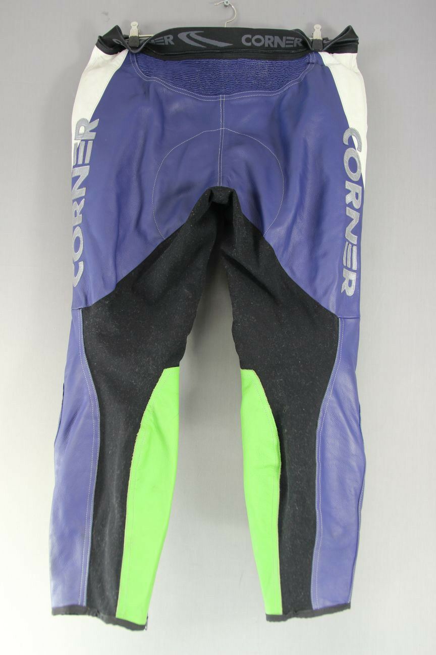 CORNER LEATHER BIKER TROUSERS + CE ARMOUR/KNEE SLIDERS: WAIST 40/INSIDE LEG 30IN