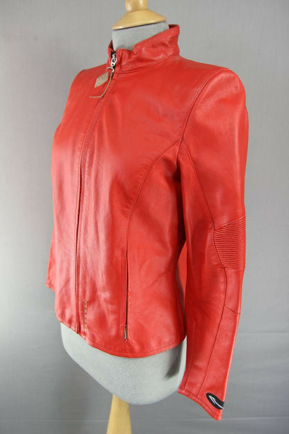 SUPERB CORNER RED LEATHER BIKER JACKET 34 INCH