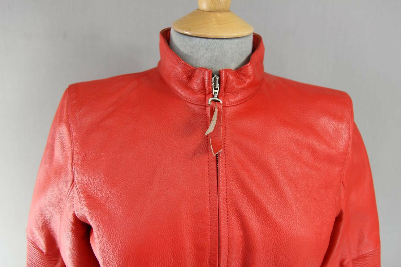SUPERB CORNER RED LEATHER BIKER JACKET 34 INCH