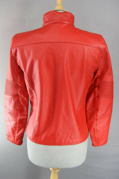 SUPERB CORNER RED LEATHER BIKER JACKET 34 INCH