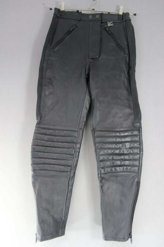 LEWIS LEATHERS BLACK BIKER TROUSERS SIZE 10 - WAIST 28 INCH/INSIDE LEG 28 INCH