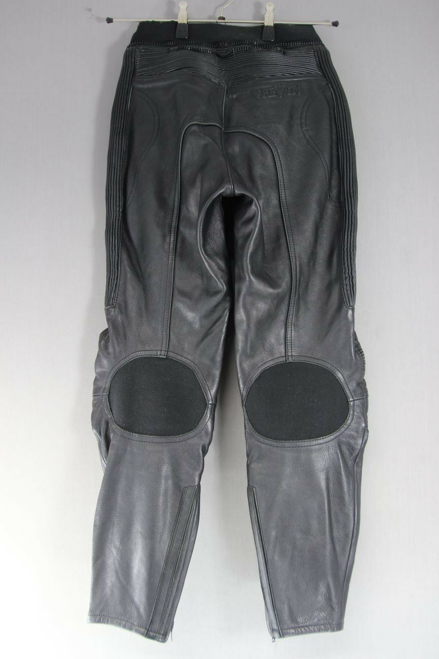 REV'IT BLACK LEATHER BIKER TROUSERS: WAIST 28 INCHES/INSIDE LEG 27 INCHES