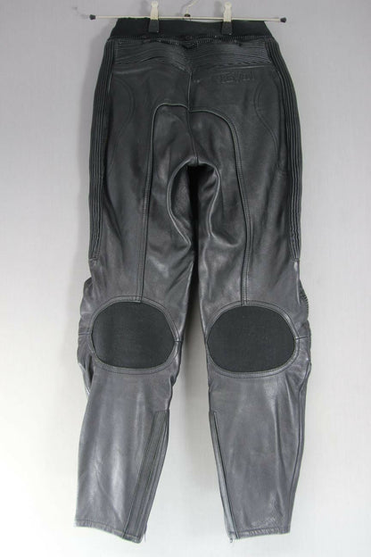 REV'IT BLACK LEATHER BIKER TROUSERS: WAIST 28 INCHES/INSIDE LEG 27 INCHES
