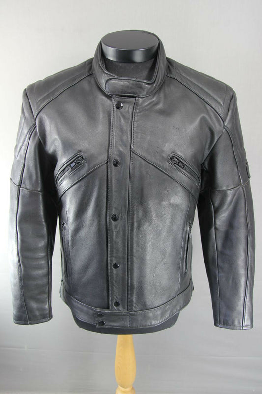 CLASSIC JUMBO INTERNATIONAL BLACK LEATHER BIKER JACKET 40 INCH