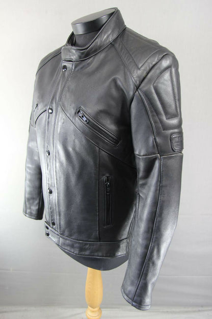 CLASSIC JUMBO INTERNATIONAL BLACK LEATHER BIKER JACKET 40 INCH